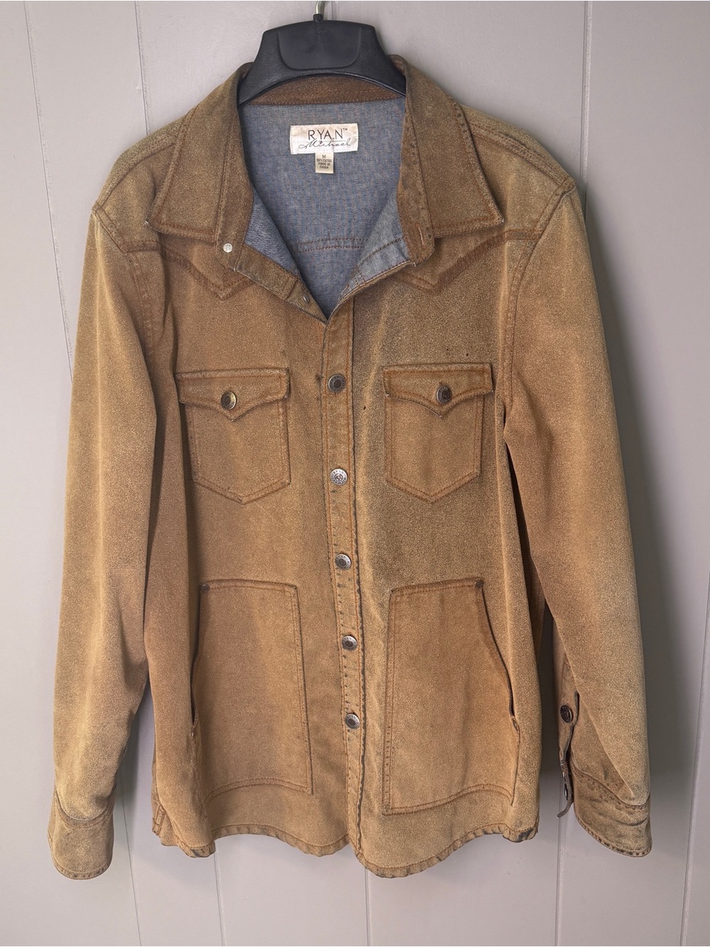 Ryan Michael Men’s Faux Suede Western Shirt Jacket Size Medium 100% cotton